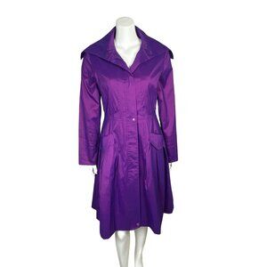 Samuel Dong Trench Coat Womens Size S Iridescent Purple Wide Collar Fit & Flare